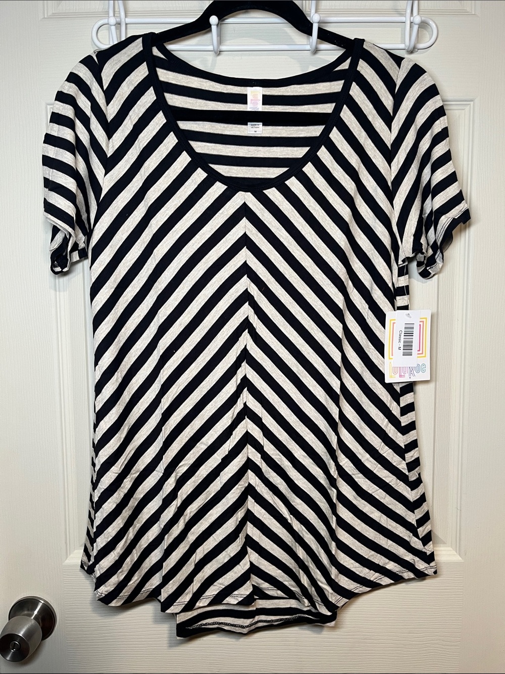 LuLaRoe Black and ivory Striped Scoop Neck Tee